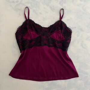 Robert Rodriguez Purple Silk Black Lace Camisole Tank Top